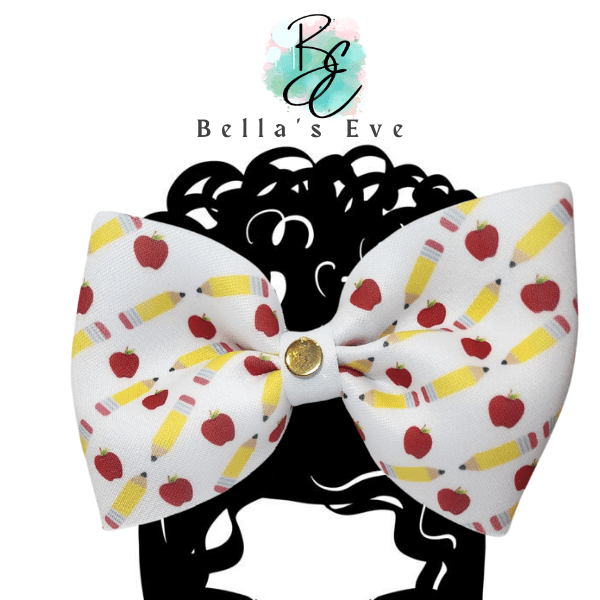 Bella's Eve Hair Bow Clip Back to School Apples and Pencils Hair Bow Clip by Bella's Eve