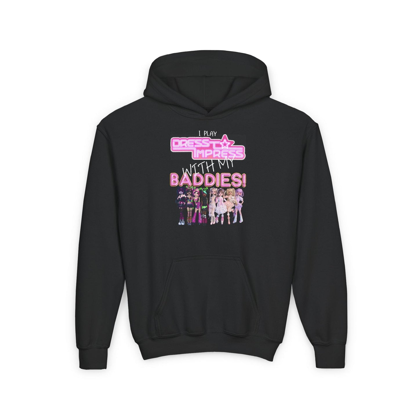 Printify Kids clothes S / Black I play Dress to Impress with my BADDIES DTI Dress to Impress Roblox Fashion Game Youth Hoodie