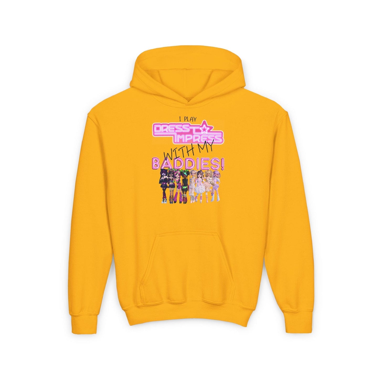 Printify Kids clothes S / Gold I play Dress to Impress with my BADDIES DTI Dress to Impress Roblox Fashion Game Youth Hoodie