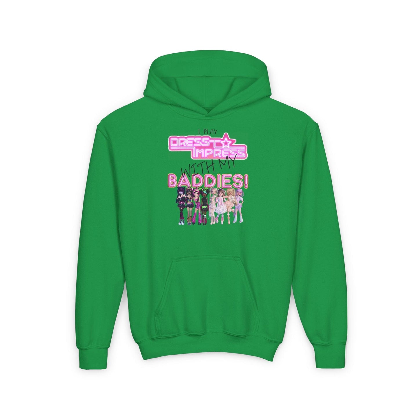 Printify Kids clothes S / Irish Green I play Dress to Impress with my BADDIES DTI Dress to Impress Roblox Fashion Game Youth Hoodie