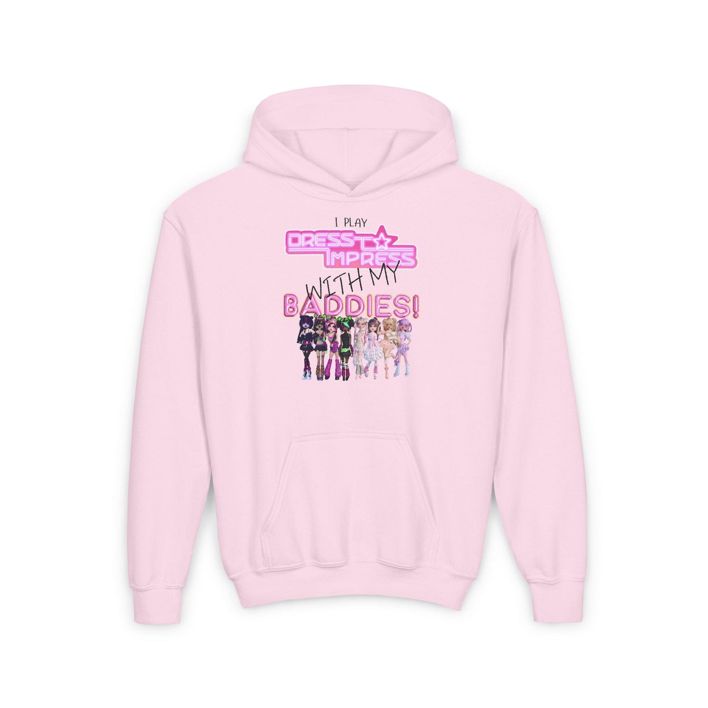 Printify Kids clothes S / Light Pink I play Dress to Impress with my BADDIES DTI Dress to Impress Roblox Fashion Game Youth Hoodie