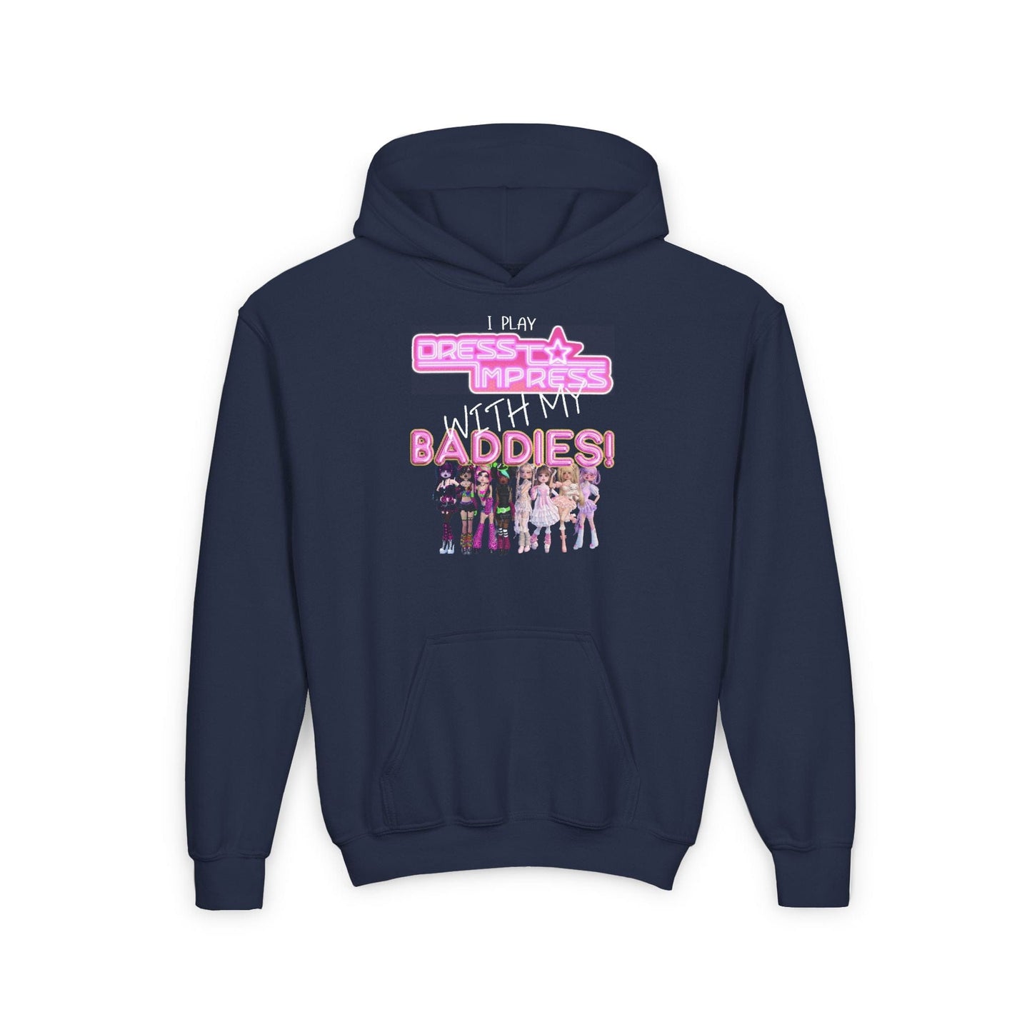 Printify Kids clothes S / Navy I play Dress to Impress with my BADDIES DTI Dress to Impress Roblox Fashion Game Youth Hoodie