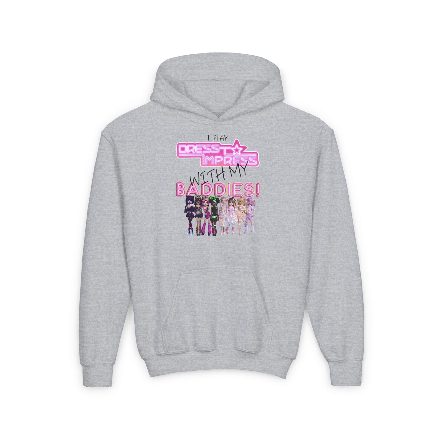 Printify Kids clothes S / Sport Grey I play Dress to Impress with my BADDIES DTI Dress to Impress Roblox Fashion Game Youth Hoodie