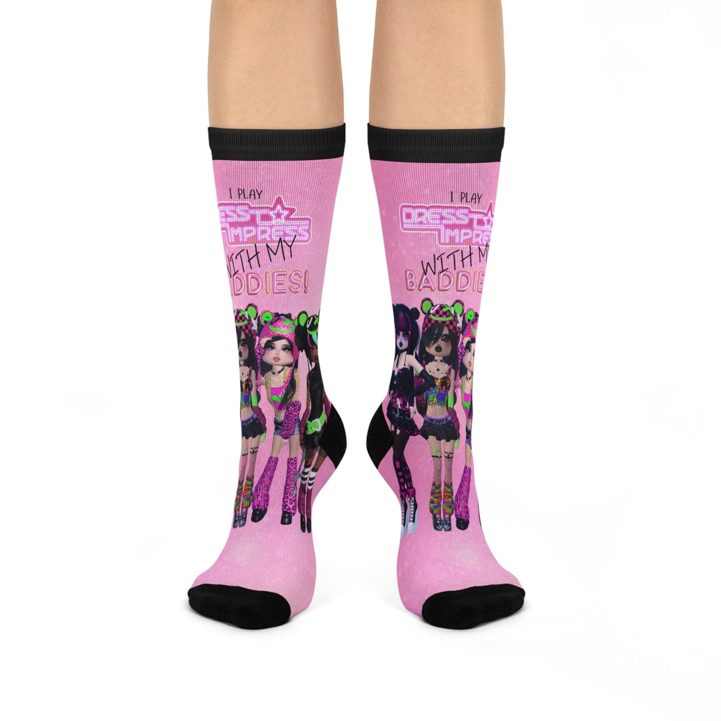 Printify All Over Prints White / One size / 3/4 Crew I play Dress to Impress with my BADDIES Cushioned Crew Socks