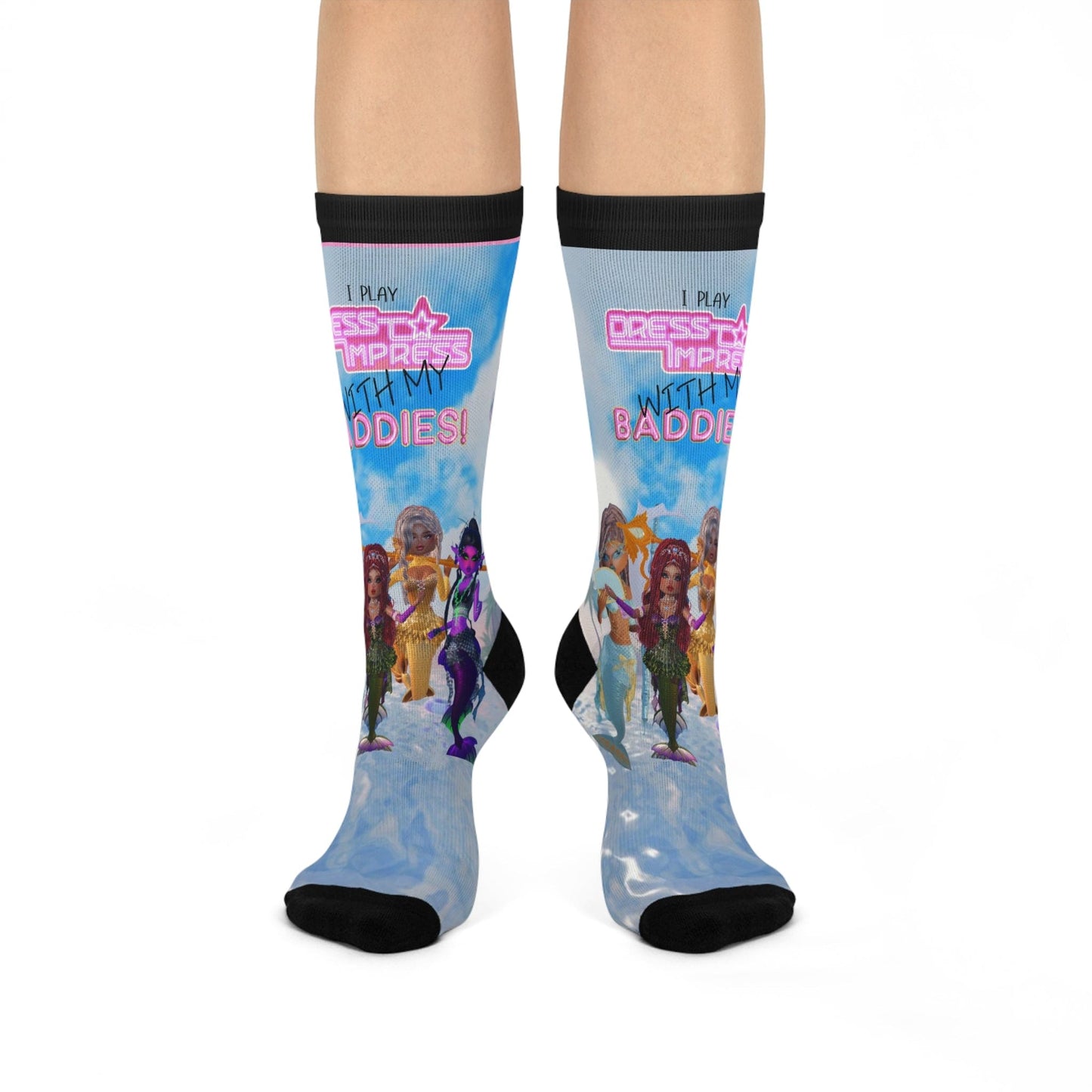 Printify All Over Prints White / One size / 3/4 Crew Mermaid I play Dress to Impress with my BADDIES Cushioned Crew Socks