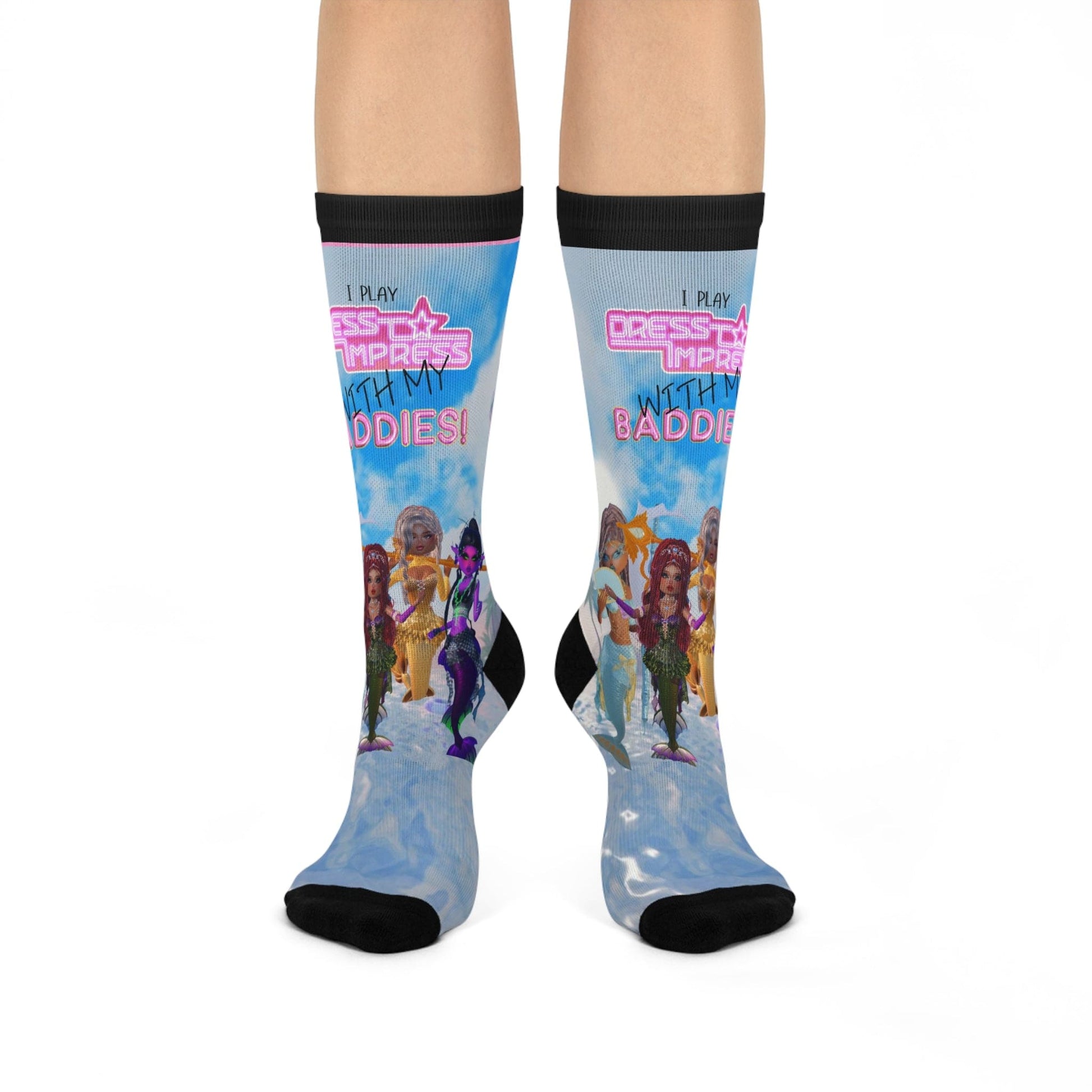 Printify All Over Prints White / One size / 3/4 Crew Mermaid I play Dress to Impress with my BADDIES Cushioned Crew Socks
