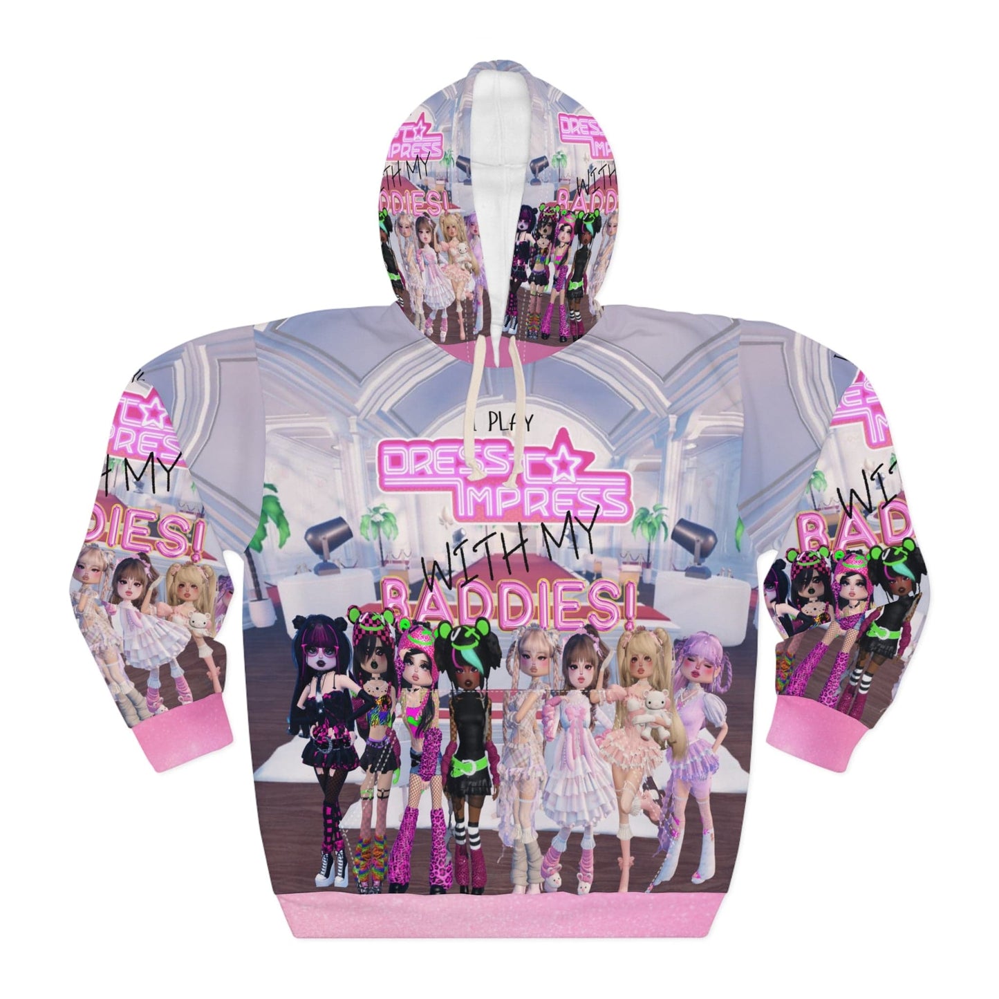 Printify All Over Prints XS I play Dress to Impress with my BADDIES DTI Dress to Impress Roblox Fashion Game Unisex Pullover Hoodie