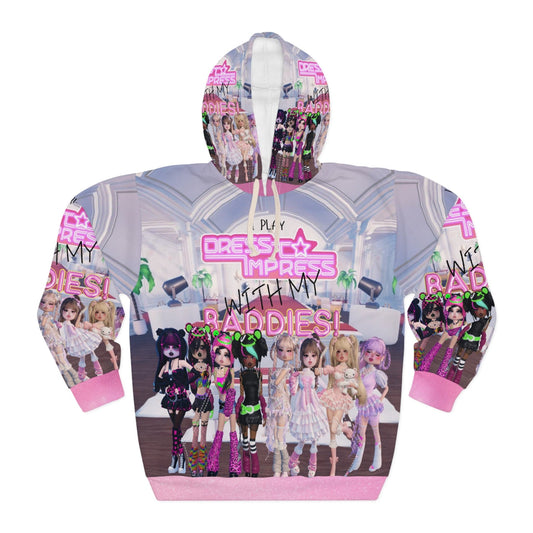 Printify All Over Prints XS I play Dress to Impress with my BADDIES DTI Dress to Impress Roblox Fashion Game Unisex Pullover Hoodie