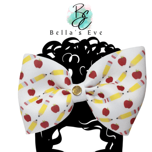 Bella's Eve Hair Bow Clip Back to School Apples and Pencils Hair Bow Clip by Bella's Eve