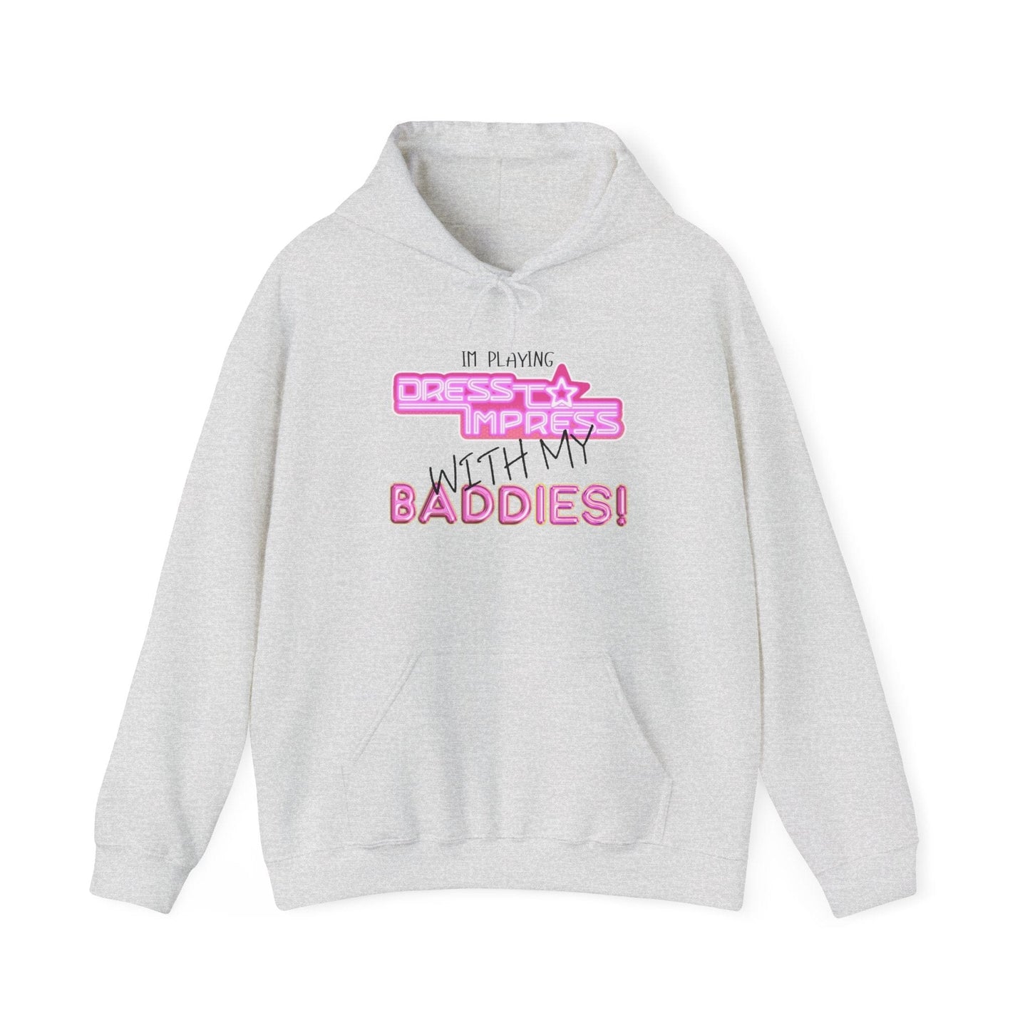 Printify Hoodie S / Ash I'm playing Dress to Impress with my BADDIES DTI Dress to Impress Roblox Fashion Game Unisex Heavy Blend™ Hooded Sweatshirt