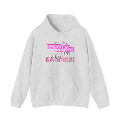 Printify Hoodie S / Ash I'm playing Dress to Impress with my BADDIES DTI Dress to Impress Roblox Fashion Game Unisex Heavy Blend™ Hooded Sweatshirt