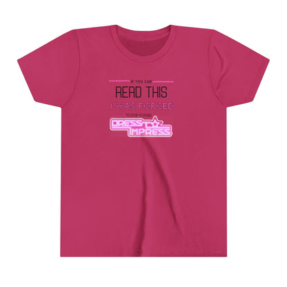 Printify Kids clothes Berry / S If you can read this, I was forced to stop playing Dress to Impress DTI Dress to Impress Roblox Fashion Game Youth Short Sleeve Tee