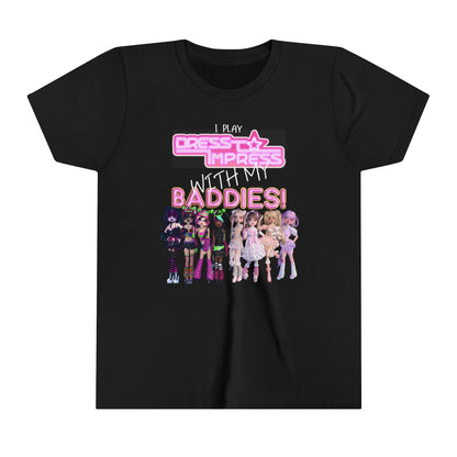 Printify Kids clothes Black / S I play Dress to Impress with my BADDIES DTI Dress to Impress Roblox Fashion Game Youth Short Sleeve Tee