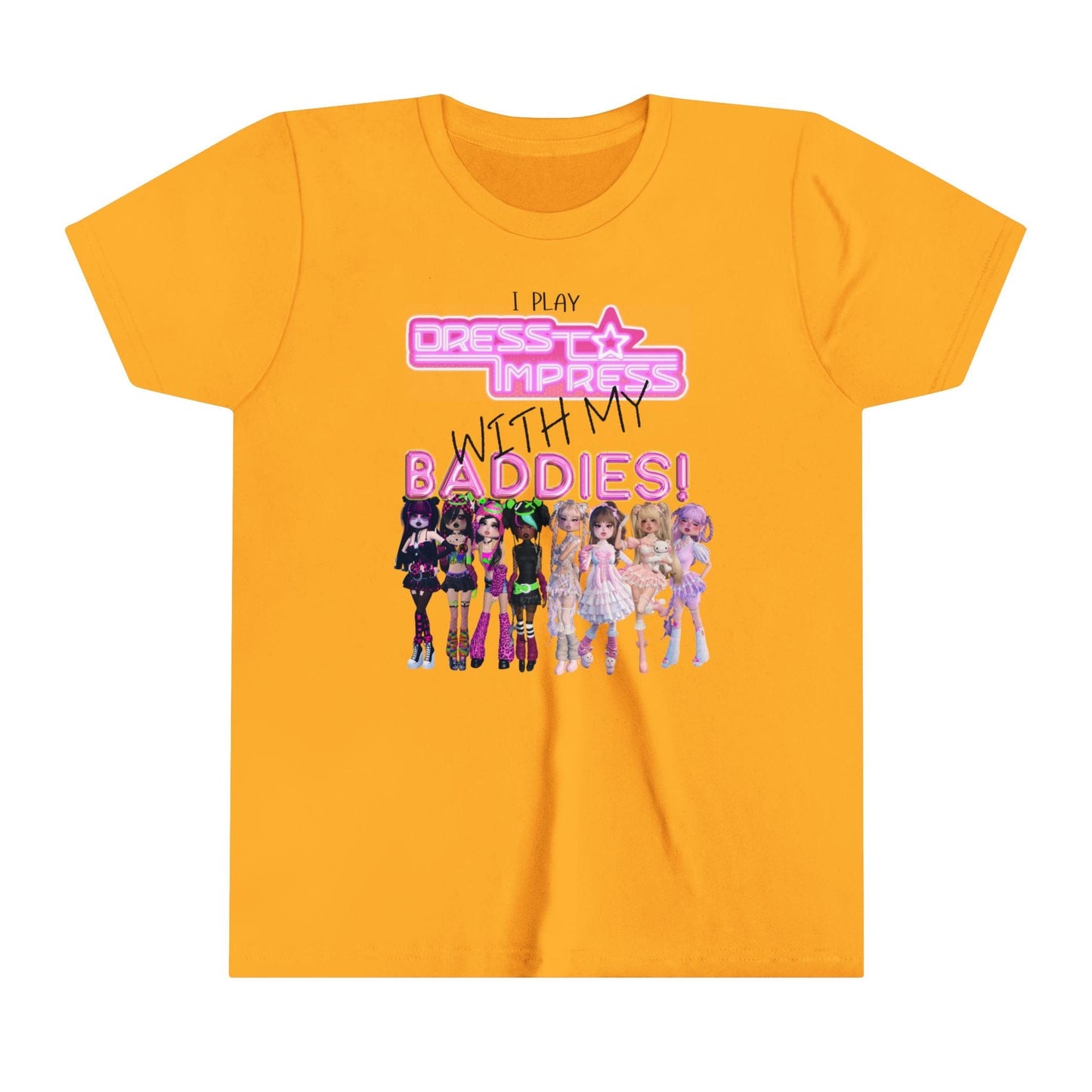 Printify Kids clothes Gold / S I play Dress to Impress with my BADDIES DTI Dress to Impress Roblox Fashion Game Youth Short Sleeve Tee