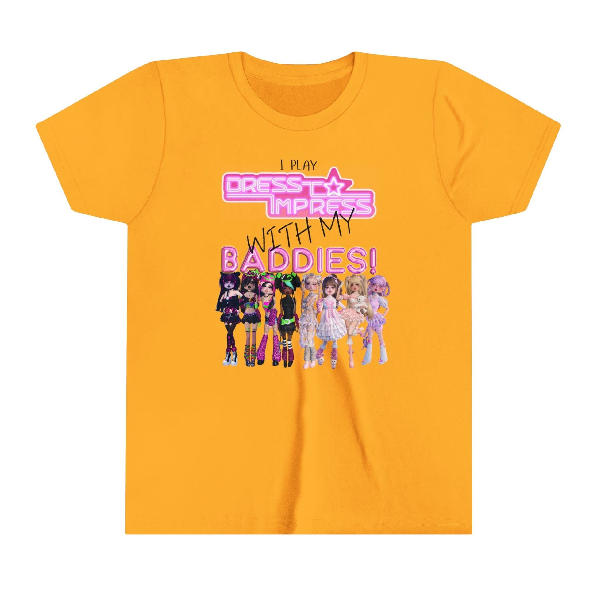 Printify Kids clothes Gold / S I play Dress to Impress with my BADDIES DTI Dress to Impress Roblox Fashion Game Youth Short Sleeve Tee