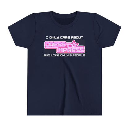 Printify Kids clothes Navy / S I only care about Dress to Impress and like only 3 people DTI Dress to Impress Roblox Fashion Game Youth Short Sleeve Tee