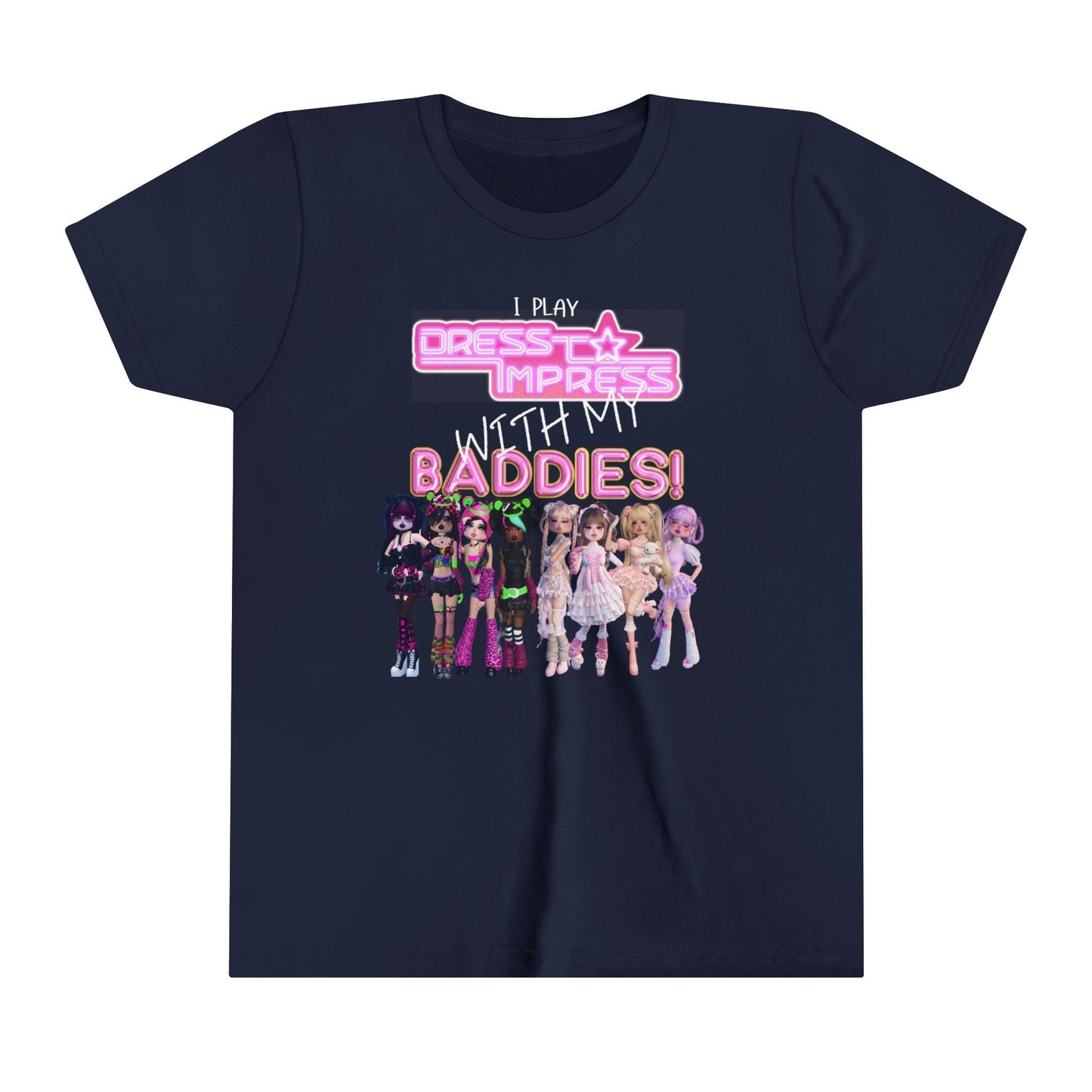 Printify Kids clothes Navy / S I play Dress to Impress with my BADDIES DTI Dress to Impress Roblox Fashion Game Youth Short Sleeve Tee
