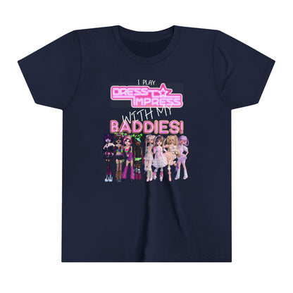 Printify Kids clothes Navy / S I play Dress to Impress with my BADDIES DTI Dress to Impress Roblox Fashion Game Youth Short Sleeve Tee