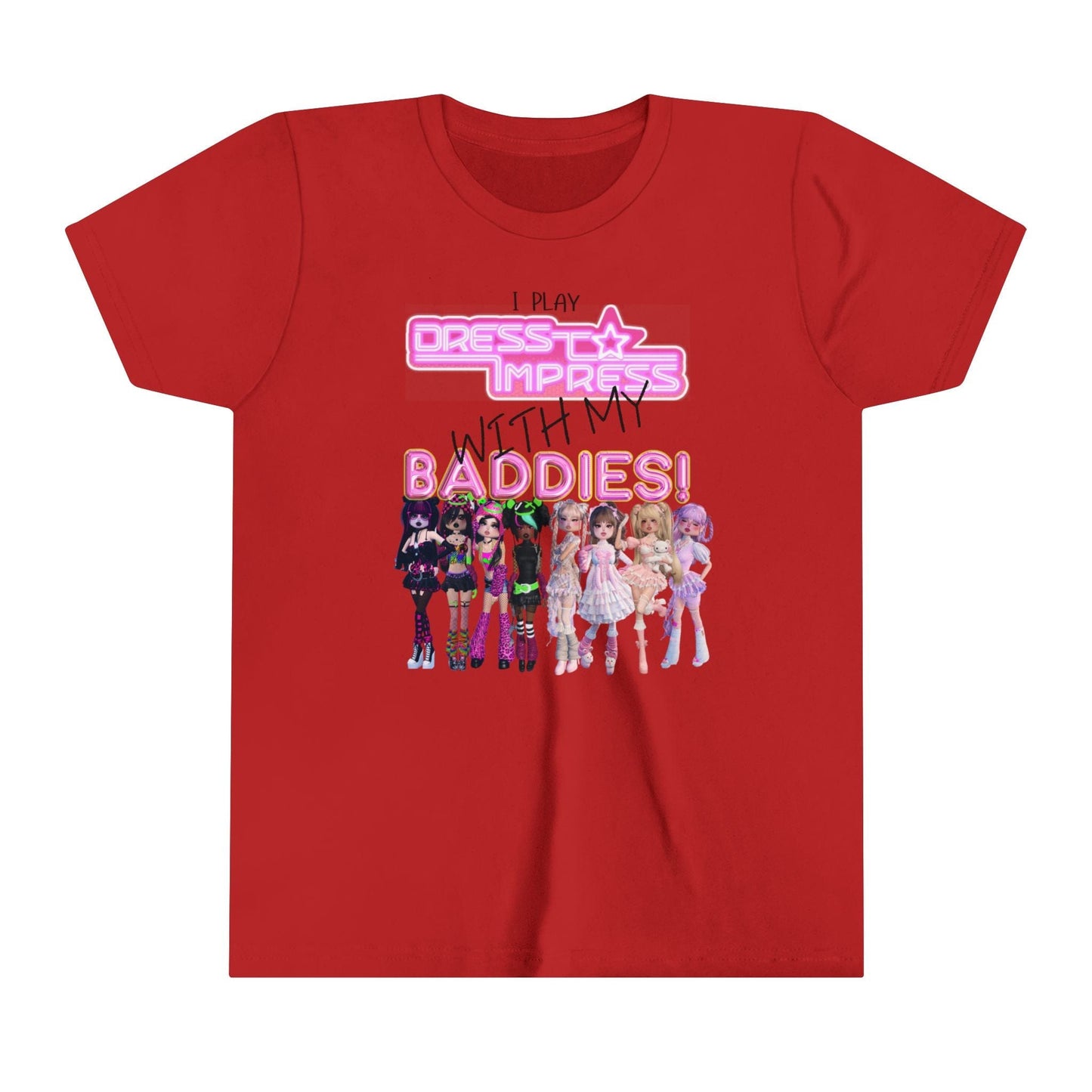 Printify Kids clothes Red / S I play Dress to Impress with my BADDIES DTI Dress to Impress Roblox Fashion Game Youth Short Sleeve Tee