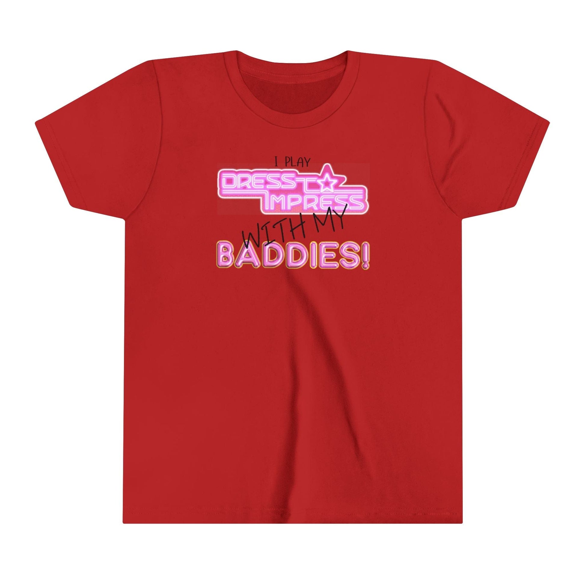 Printify Kids clothes Red / S I play Dress to Impress with my BADDIES DTI Dress to Impress Roblox Fashion Game Youth Short Sleeve Tee