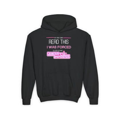 Printify Kids clothes S / Black If you can read this, I was forced to stop playing Dress to Impress DTI Dress to Impress Roblox Fashion Game Youth Hoodie