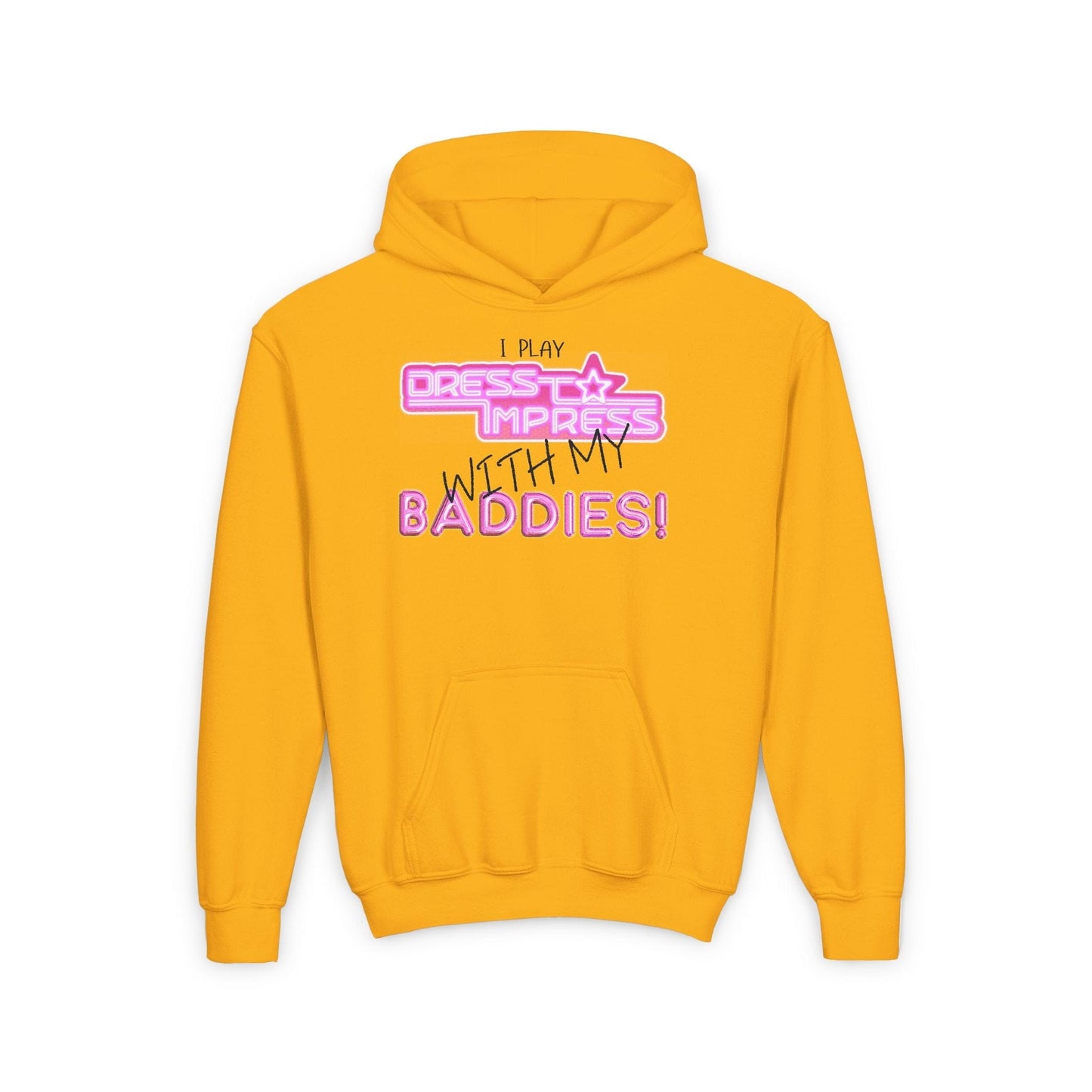 Printify Kids clothes S / Gold I play Dress to Impress with my BADDIES DTI Dress to Impress Roblox Fashion Game Youth Hoodie