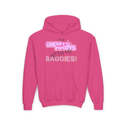 Printify Kids clothes S / Heliconia I play Dress to Impress with my BADDIES DTI Dress to Impress Roblox Fashion Game Youth Hoodie