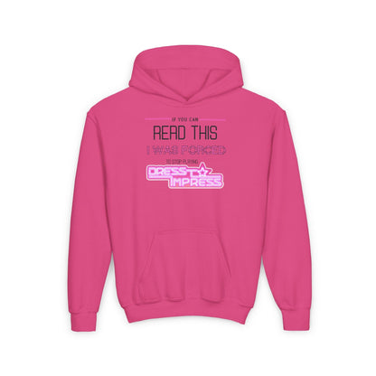 Printify Kids clothes S / Heliconia If you can read this, I was forced to stop playing Dress to Impress DTI Dress to Impress Roblox Fashion Game Youth Hoodie