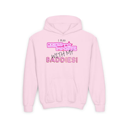Printify Kids clothes S / Light Pink I play Dress to Impress with my BADDIES DTI Dress to Impress Roblox Fashion Game Youth Hoodie