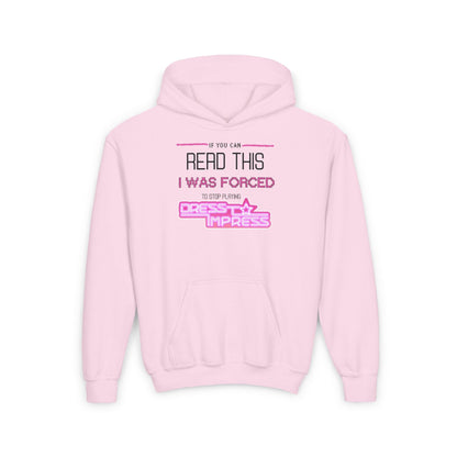 Printify Kids clothes S / Light Pink If you can read this, I was forced to stop playing Dress to Impress DTI Dress to Impress Roblox Fashion Game Youth Hoodie