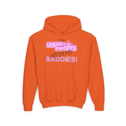 Printify Kids clothes S / Orange I play Dress to Impress with my BADDIES DTI Dress to Impress Roblox Fashion Game Youth Hoodie