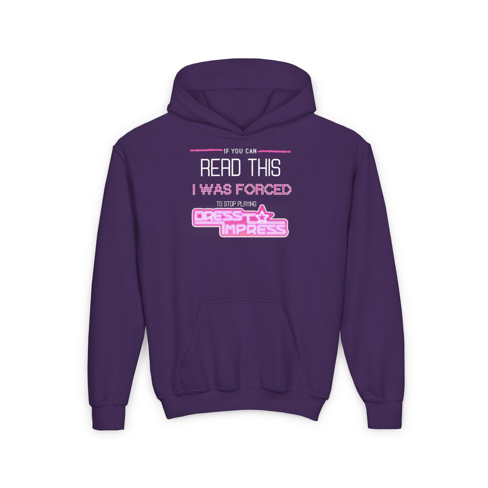 Printify Kids clothes S / Purple If you can read this, I was forced to stop playing Dress to Impress DTI Dress to Impress Roblox Fashion Game Youth Hoodie