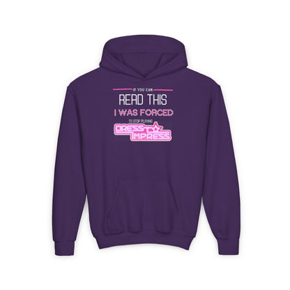 Printify Kids clothes S / Purple If you can read this, I was forced to stop playing Dress to Impress DTI Dress to Impress Roblox Fashion Game Youth Hoodie