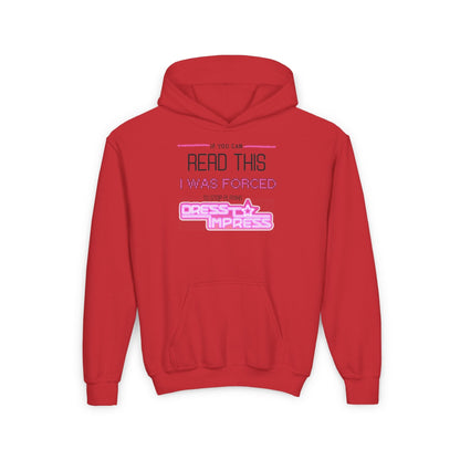 Printify Kids clothes S / Red If you can read this, I was forced to stop playing Dress to Impress DTI Dress to Impress Roblox Fashion Game Youth Hoodie