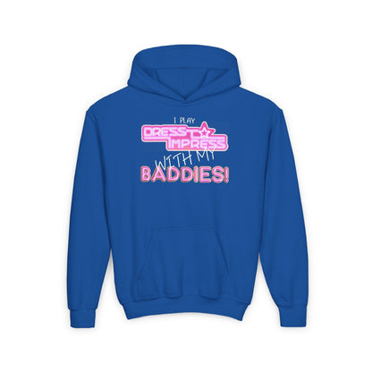 Printify Kids clothes S / Royal I play Dress to Impress with my BADDIES DTI Dress to Impress Roblox Fashion Game Youth Hoodie