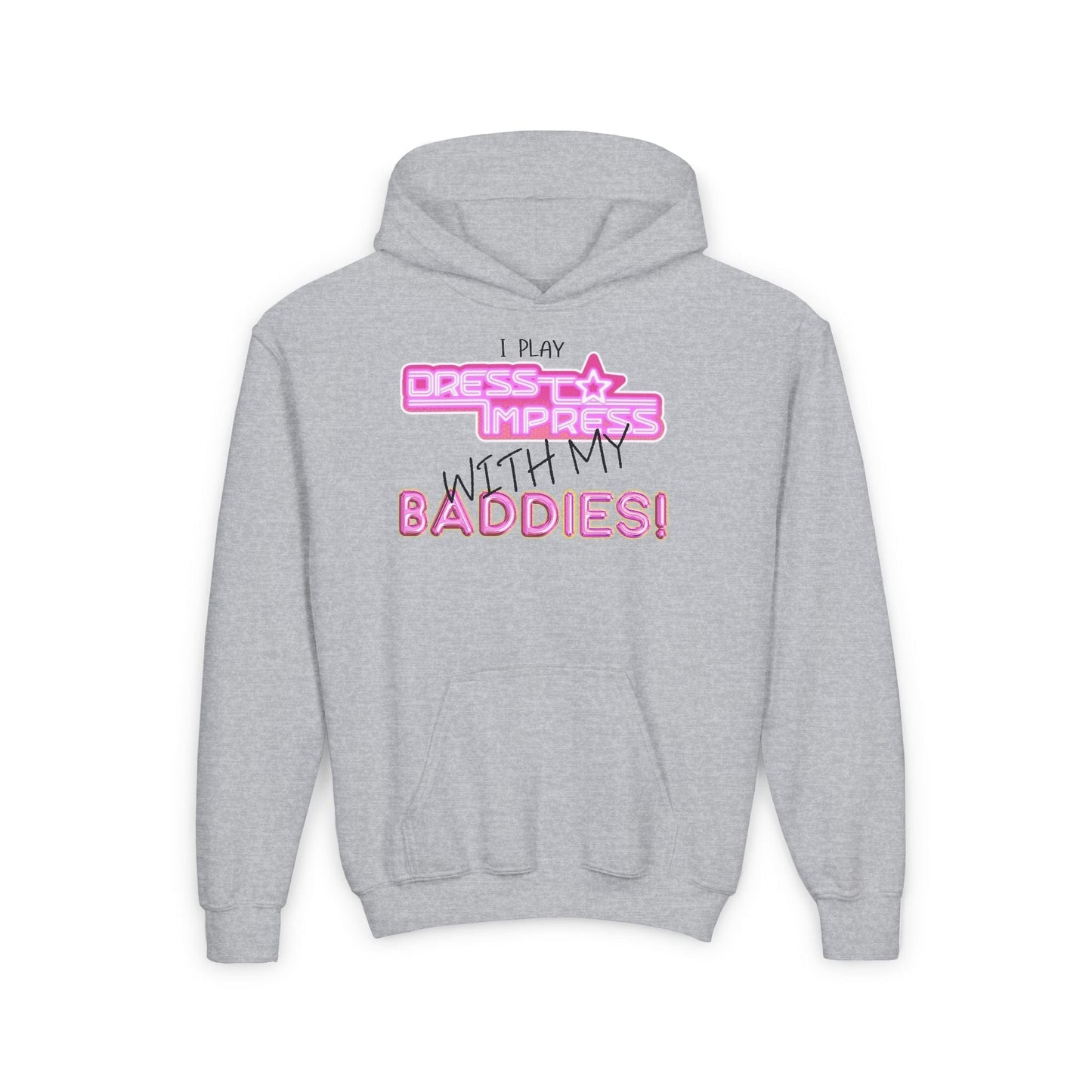 Printify Kids clothes S / Sport Grey I play Dress to Impress with my BADDIES DTI Dress to Impress Roblox Fashion Game Youth Hoodie