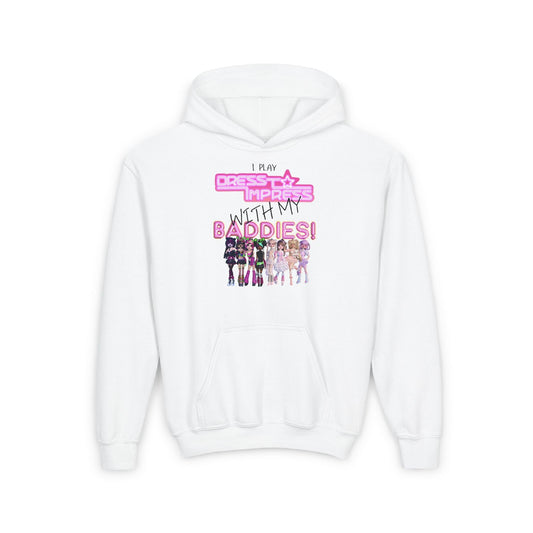 Printify Kids clothes S / White I play Dress to Impress with my BADDIES DTI Dress to Impress Roblox Fashion Game Youth Hoodie