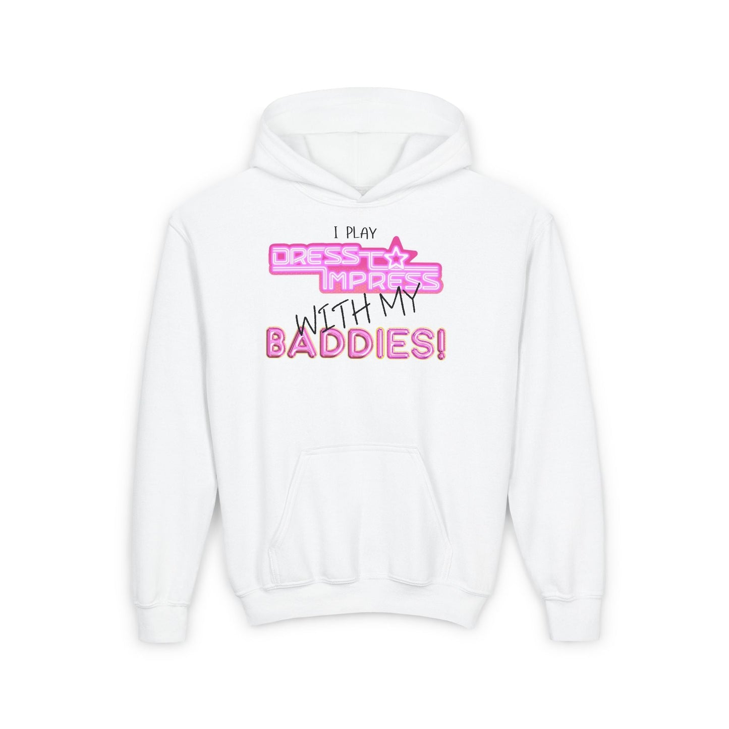 Printify Kids clothes S / White I play Dress to Impress with my BADDIES DTI Dress to Impress Roblox Fashion Game Youth Hoodie