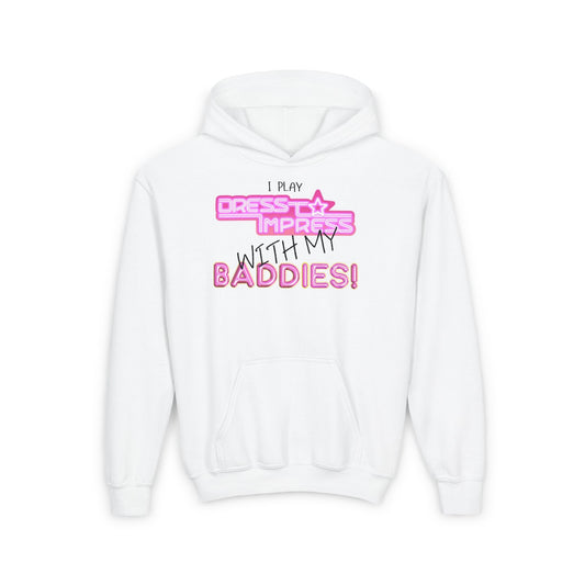 Printify Kids clothes S / White I play Dress to Impress with my BADDIES DTI Dress to Impress Roblox Fashion Game Youth Hoodie