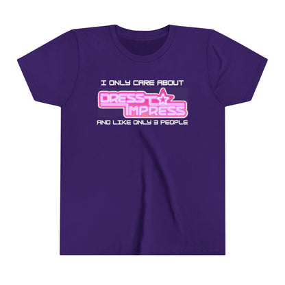 Printify Kids clothes Team Purple / S I only care about Dress to Impress and like only 3 people DTI Dress to Impress Roblox Fashion Game Youth Short Sleeve Tee