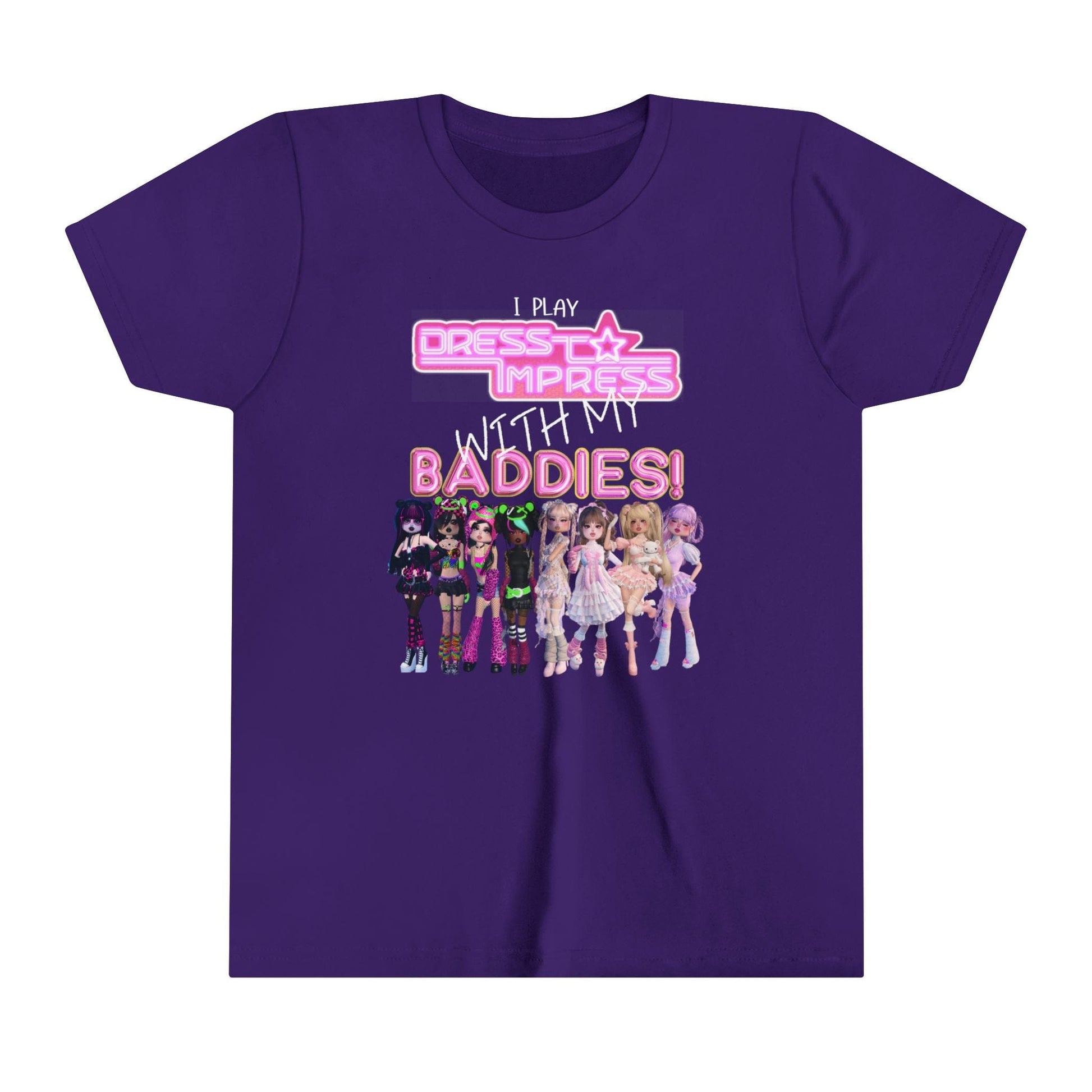 Printify Kids clothes Team Purple / S I play Dress to Impress with my BADDIES DTI Dress to Impress Roblox Fashion Game Youth Short Sleeve Tee