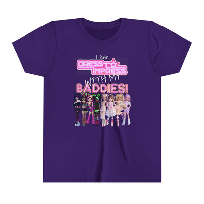 Printify Kids clothes Team Purple / S I play Dress to Impress with my BADDIES DTI Dress to Impress Roblox Fashion Game Youth Short Sleeve Tee