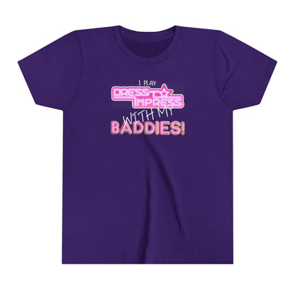 Printify Kids clothes Team Purple / S I play Dress to Impress with my BADDIES DTI Dress to Impress Roblox Fashion Game Youth Short Sleeve Tee